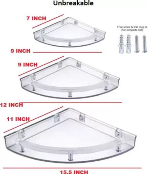 Senkiddpro Bathroom Corner Wall Shelf Rack 3in1 Unbreakable Plastic Acrylic Wall Shelf (Number of Shelves - 3, White) - Image 7