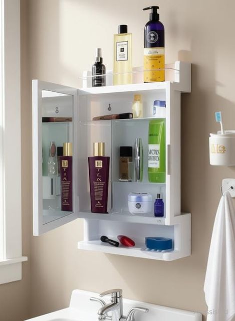 Morris Polypropylene Wall Shelf Bathroom Cabinet with Mirror Door - Image 6