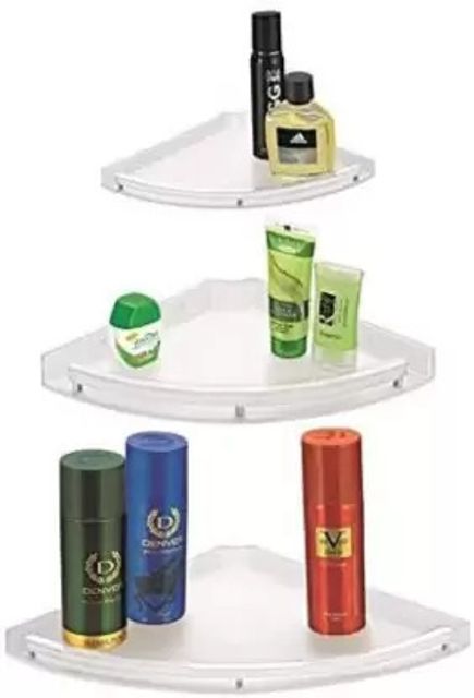 Senkiddpro Bathroom Corner Wall Shelf Rack 3in1 Unbreakable Plastic Acrylic Wall Shelf (Number of Shelves - 3, White) - Image 5