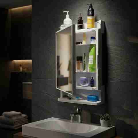 Branco Mirror Cabinet 21x12 Inch White 4-Shelf - Image 3