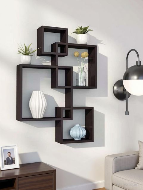 Online Craftbuzz Wooden Mounted Rack 4-Shelf Black MDF Wall Shelf - Image 6