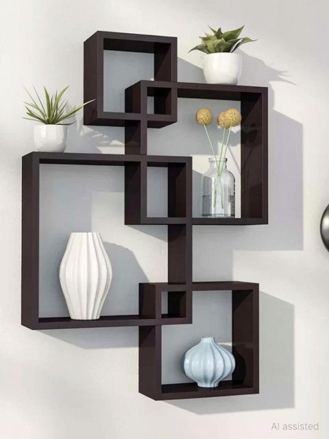 Online Craftbuzz Wooden Mounted Rack 4-Shelf Black MDF Wall Shelf - Image 7