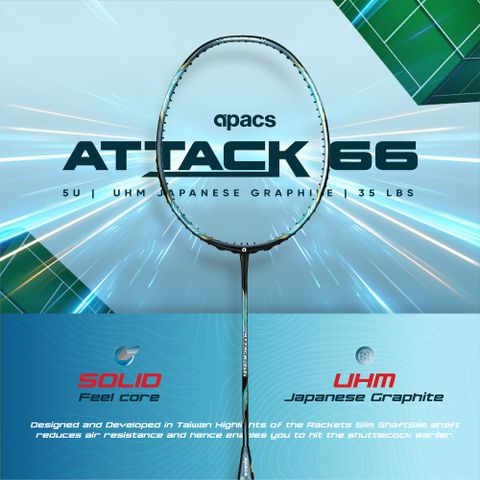 apacs ATTACK 66 Blue Unstrung Badminton Racquet (82g) 15.88 kg - Image 6