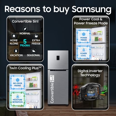 Samsung 301 L Frost Free Double Door 2 Star Refrigerator with Convertible 5-in-1, Digital Inverter, Digital Display, 2026 Model (REFINED INOX, RT31H4522S9/HL) - Image 8