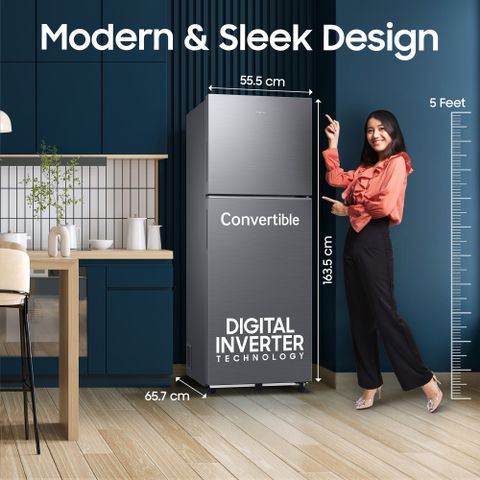 Samsung 256 L Frost Free Double Door 3 Star Refrigerator with Convertible, Digital Inverter, 2026 Model (REFINED INOX, RT40H30U3THL) - Image 6