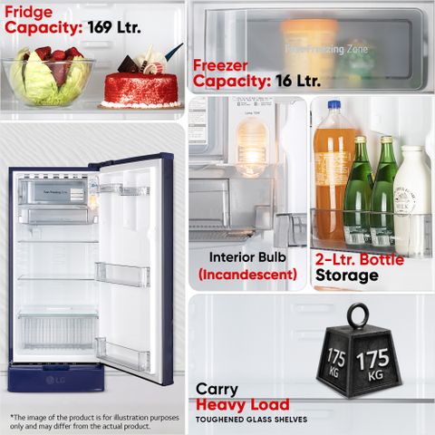 LG 185 L Direct Cool Single Door 2 Star Refrigerator Blue - Image 8