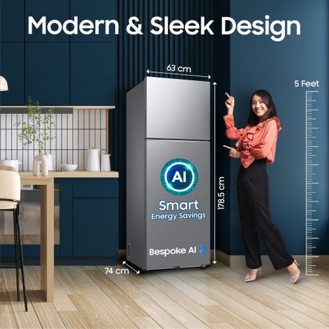 Samsung 350 L Frost Free Double Door 2 Star Refrigerator with Convertible 5-in-1, Wifi Enabled, Bespoke AI, Digital Inverter, 2026 Model (EZ CLEAN STEEL, RT38HG5A42SLHL) - Image 5