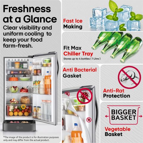 LG 185 L Direct Cool Single Door 5 Star Refrigerator with Base Drawer with Smart Inverter Compressor, Runs on Home Inverter, Fit Max Chiller Tray & 2026 Model (Shiny Steel, GLD1956ZAPZ) - Image 7