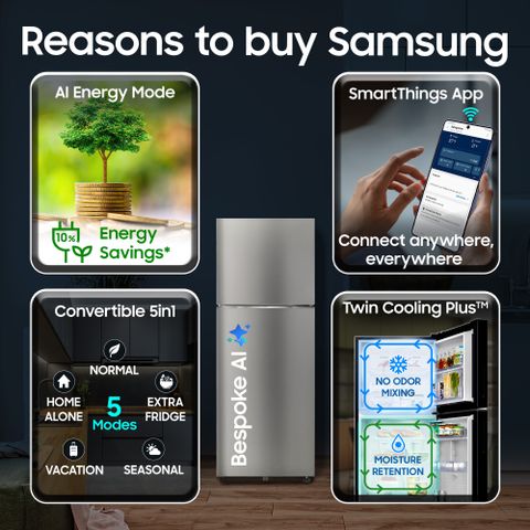 Samsung 350 L Frost Free Double Door 2 Star Refrigerator with Convertible 5-in-1, Wifi Enabled, Bespoke AI, Digital Inverter, 2026 Model (EZ CLEAN STEEL, RT38HG5A42SLHL) - Image 7