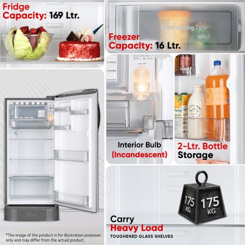 LG 185 L Direct Cool Single Door 5 Star Refrigerator with Base Drawer with Smart Inverter Compressor, Runs on Home Inverter, Fit Max Chiller Tray & 2026 Model (Shiny Steel, GLD1956ZAPZ) - Image 6