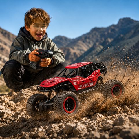 Buddynjoy High Speed RC Offroad Monster Rock Crawler 4x4 - Remote Control Car with Smoke (Dark Red) - Image 6