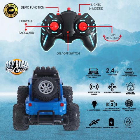 frendo Off Roader Rechargeable Remote Control Monster Truck (Blue) - Image 4