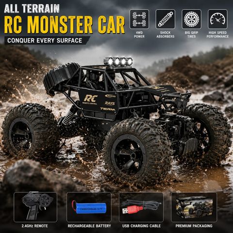 Aavkar Creation Big Rock Crawler Car 4x4 with Smoke, Remote Control - Image 7