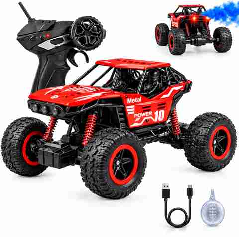 Buddynjoy High Speed RC Offroad Monster Rock Crawler 4x4 - Remote Control Car with Smoke (Dark Red) - Image 5