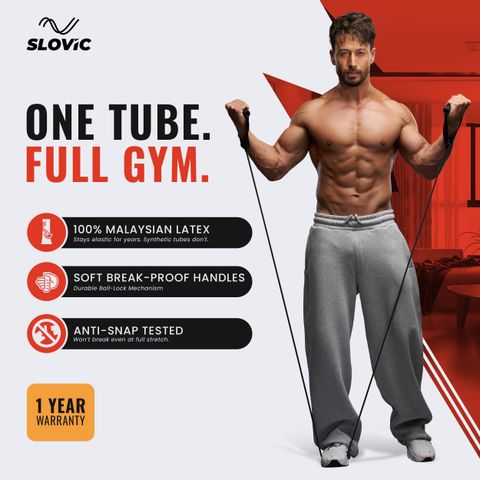 SLOVIC Gym Latex Tube With Foam Handles & Door Anchors For Stretching Excersise(25KGS) Resistance Tube (Black) - Image 6