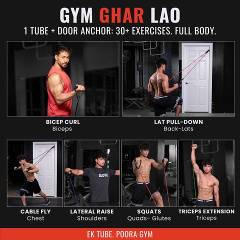 SLOVIC Gym Latex Tube With Foam Handles & Door Anchors For Stretching Excersise(25KGS) Resistance Tube (Black) - Image 8