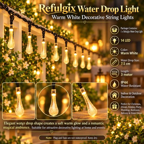 Refulgix 16 LEDs 3.5m Yellow Water Drop Rice Lights - Image 7