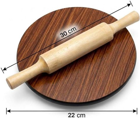 zynex Roti Making Set | 9-Inch Cast Iron Tawa, Stainless Steel Ghee Handi, 30cm & 22cm Rolling Pin & Board (Brown, Pack of 4) - Image 7