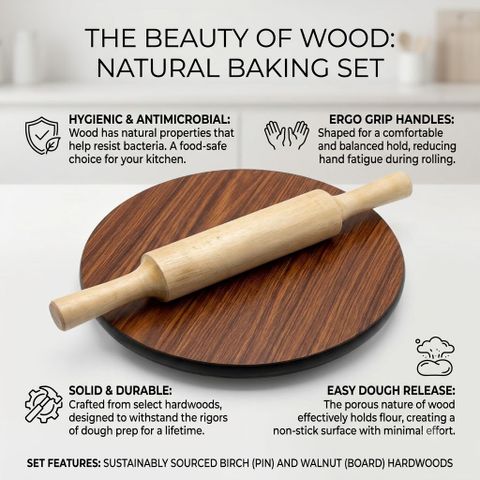 zynex Roti Making Set | 9-Inch Cast Iron Tawa, Stainless Steel Ghee Handi, 30cm & 22cm Rolling Pin & Board (Brown, Pack of 4) - Image 5