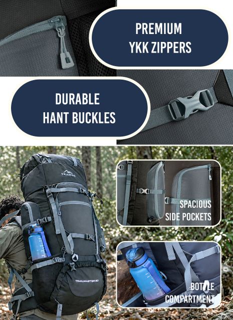 TRAWOC Trailmaster 80L Travel Backpack (Grey, Yellow) - Image 7