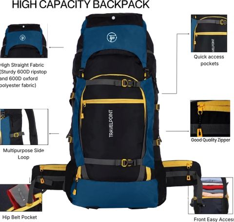 TRAVEL POINT WATERPROOF TREKKING BAG HIKKING BACKPACK FOR OUTDOOR Rucksack - 60 L (Multicolor) - Image 4