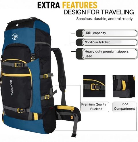 TRAVEL POINT WATERPROOF TREKKING BAG HIKKING BACKPACK FOR OUTDOOR Rucksack - 60 L (Multicolor) - Image 6