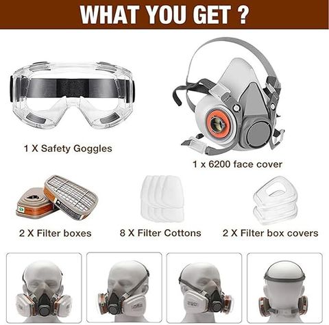 Rywell Gas Mask Reusable Respirator With Filters Gas Mask For Painting, Woodworking, Construction, Sanding, Spraying, Chemicals Laboratory Safety Goggle (Free-size) - Image 6