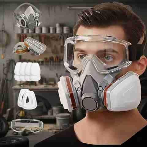 Rywell Gas Mask Reusable Respirator With Filters Gas Mask For Painting, Woodworking, Construction, Sanding, Spraying, Chemicals Laboratory Safety Goggle (Free-size) - Image 5