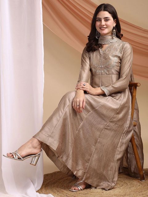 OMICRON FAB Hand-Embroidered Anarkali Set with Pant and Dupatta - Image 8