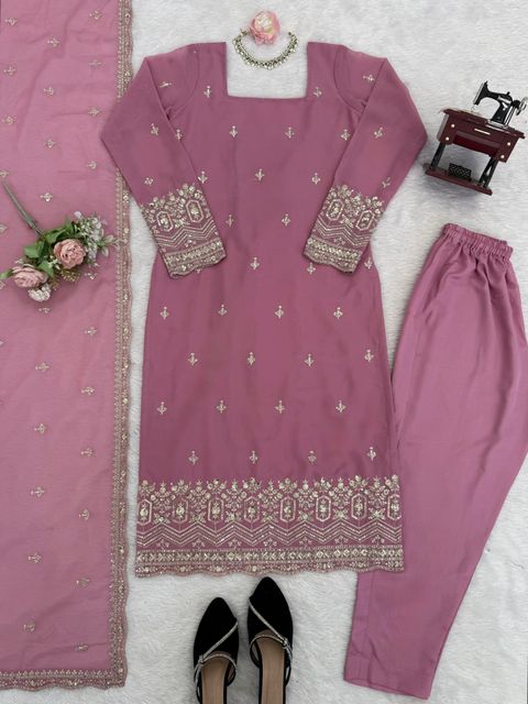 SareeWeb Embroidered Kurta, Trouser & Dupatta Set - Image 8
