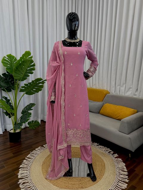 SareeWeb Embroidered Kurta, Trouser & Dupatta Set - Image 6