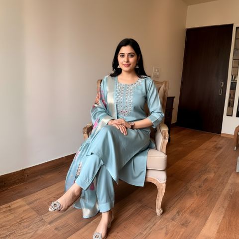 AESTHETIC ENTERPRISE Embroidered Kurta Set with Dupatta - Image 7