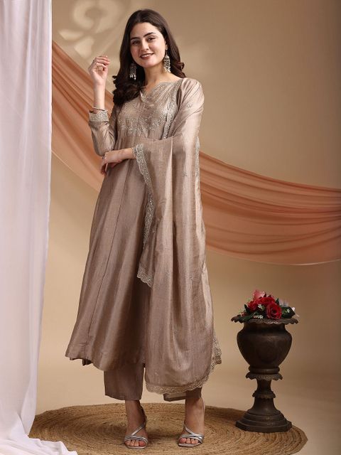 OMICRON FAB Hand-Embroidered Anarkali Set with Pant and Dupatta - Image 7