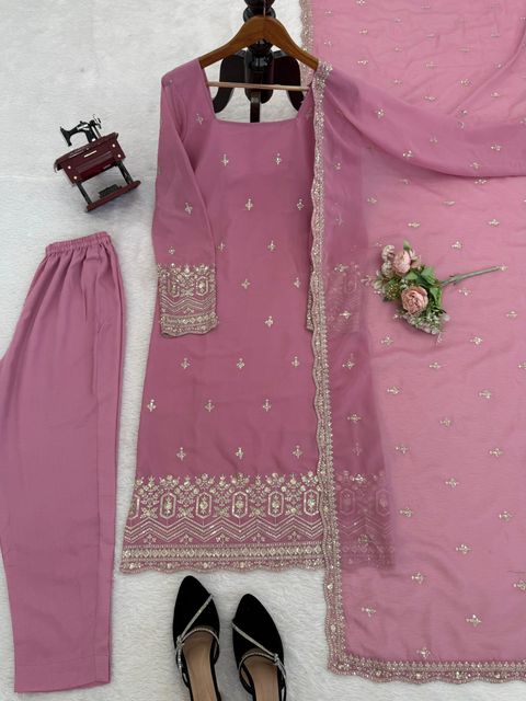 SareeWeb Embroidered Kurta, Trouser & Dupatta Set - Image 7