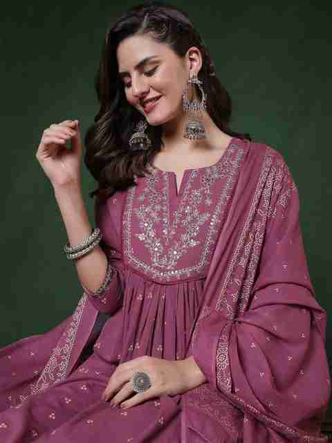 Pehnura Women Pure Cotton Embroidered & Printed Anarkali Kurta, Bottom & Dupatta Set - Image 3