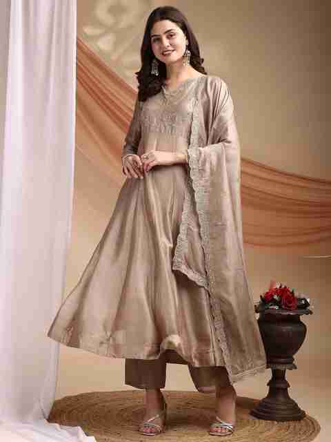 OMICRON FAB Hand-Embroidered Anarkali Set with Pant and Dupatta - Image 5