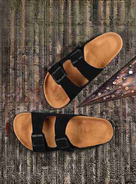 QADAM Men Casual Sandal (Black, Tan , 9) - Image 5