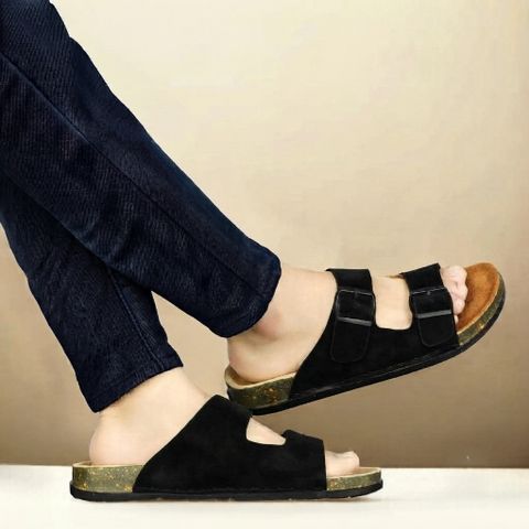 QADAM Men Casual Sandal (Black, Tan , 9) - Image 6