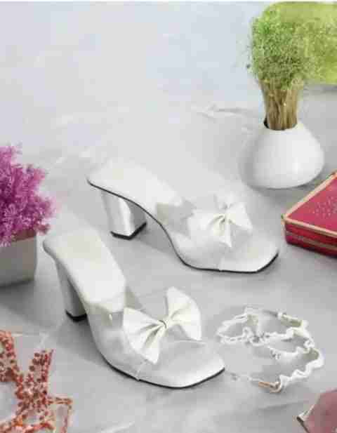 MODRIXFASHION Women White Heels Sandal (Size 5) - Image 2