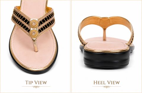 MISHNIAA Women Flats Sandal Black Gold Size 9 - Image 4