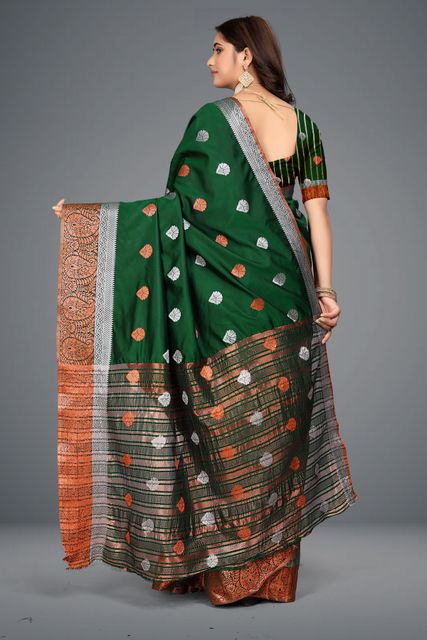 PRIYANSH CREATION Woven Bollywood Cotton Silk Saree (Green) - Image 7