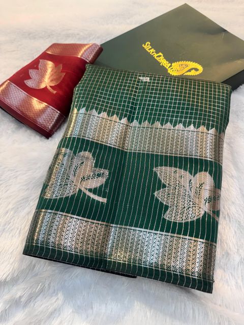Banaras silk palace Self Design Chanderi Dupion Silk Saree (Dark Green) - Image 3