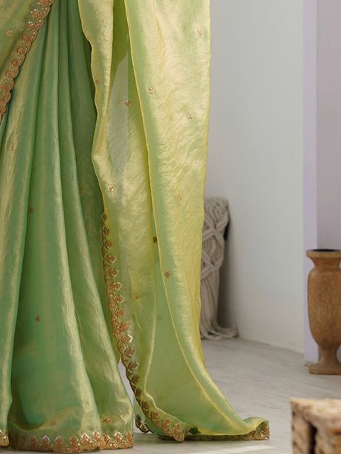 mahi creation Embellished Bollywood Pure Silk Saree (Light Green) - Image 7