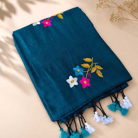 Paramitaladiescorner Embroidered Handloom Cotton Blend Saree (Multicolor) - Image 5