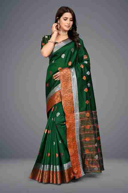 PRIYANSH CREATION Woven Bollywood Cotton Silk Saree (Green) - Image 5