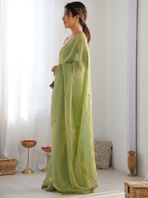 mahi creation Embellished Bollywood Pure Silk Saree (Light Green) - Image 3
