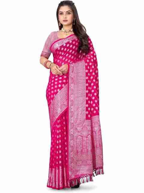 omkar fab Woven Banarasi Georgette Saree (Pink) - Image 5