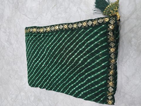 HouseOfCommon Embellished Bollywood Chiffon Saree (Dark Green) - Image 6