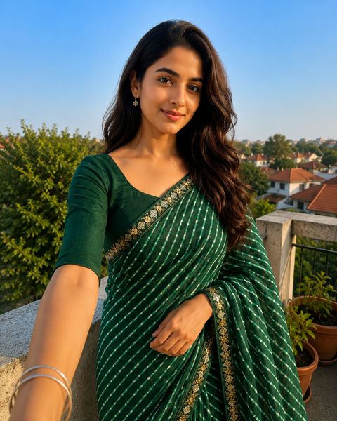 HouseOfCommon Embellished Bollywood Chiffon Saree (Dark Green) - Image 3