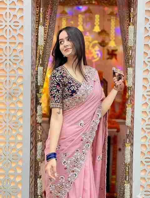 PRATYAMFASHION Embroidered Bollywood Silk Blend, Velvet Saree (Multicolor) - Image 3